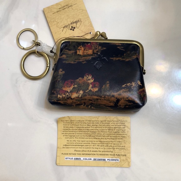 Patricia Nash Borse Leather Kiss Lock Coin Purse Kent Countryside NWT & Card - Picture 13 of 16